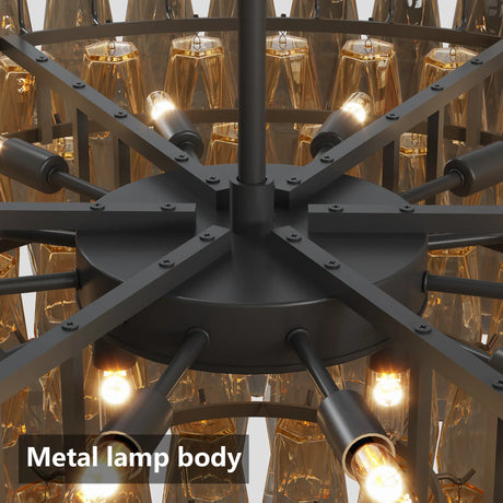 Modern Round 37-Inch Smoke Glass Dimmable Chandelier - Omega Lifestyles