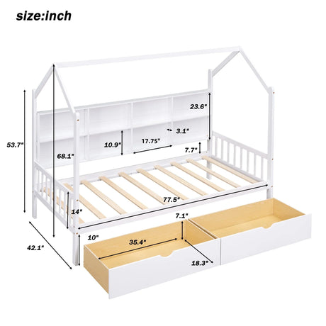 Twin Solid Wood Kids House Bed With Storage Drawers - Omega Lifestyles