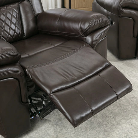 Manual Recliner Brown Faux Leather Chair With LED Light Strip - Omega Lifestyles