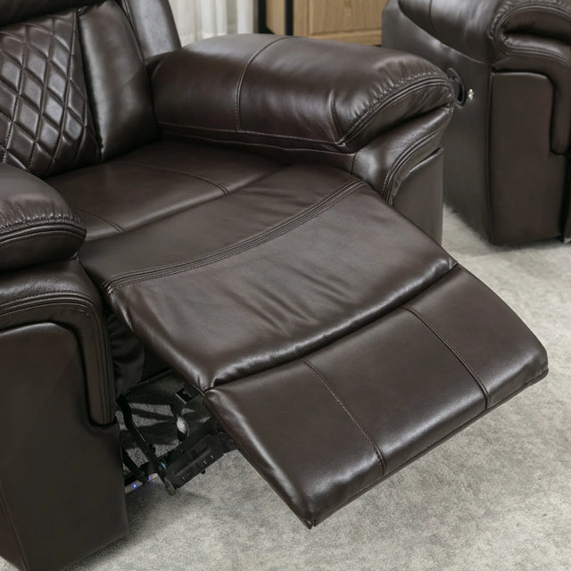 Manual Recliner Brown Faux Leather Chair With LED Light Strip - Omega Lifestyles