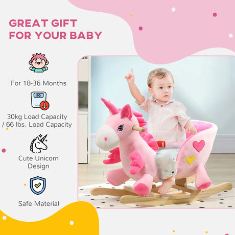 Plush Pink Toddler Rocking Unicorn With 32 Songs - Omega Lifestyles