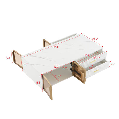 Modern White MDF Coffee Table With Storage Drawers And Lighting - Sleep Galleria