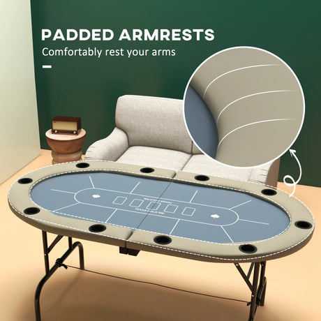 Folding Ten-Player Oval Poker Game Table With Cup Holders - Omega Lifestyles