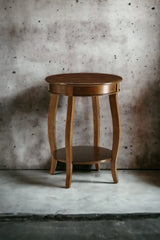 Walnut Finish Round Leg Accent Table With Shelf - Omega Lifestyles