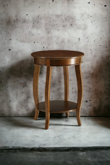Walnut Finish Round Leg Accent Table With Shelf - Omega Lifestyles