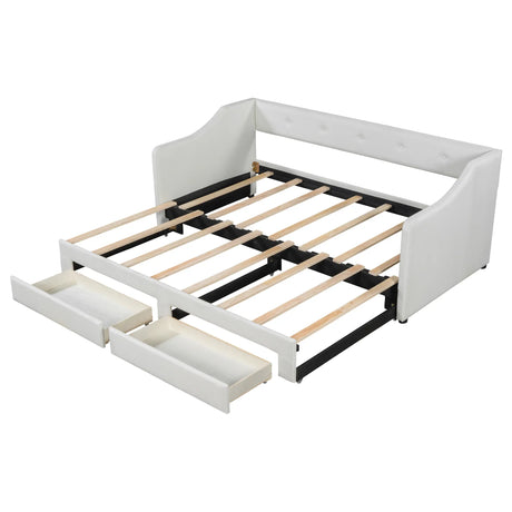 Twin XL Upholstered Daybed With Storage Drawers and Trundle - Omega Lifestyles