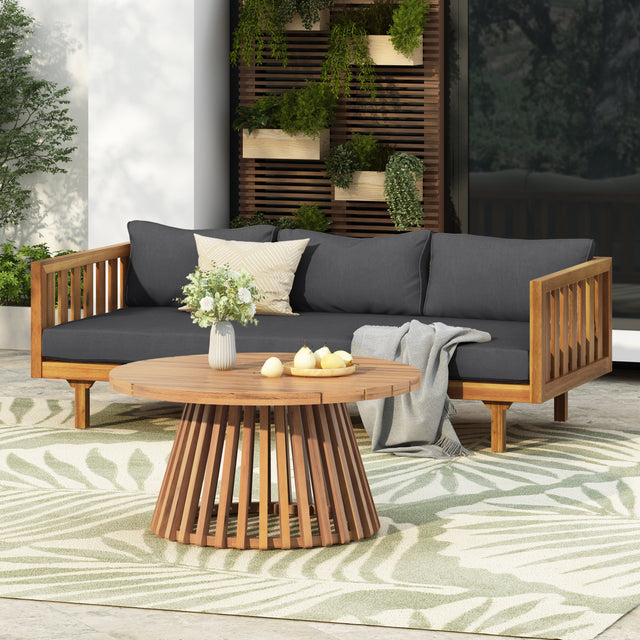 Acacia Wood 3-Seater Patio Daybed And Coffee Table Set
