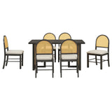 7-Piece Farmhouse Dining Table Set With Rattan Chairs - Omega Lifestyles