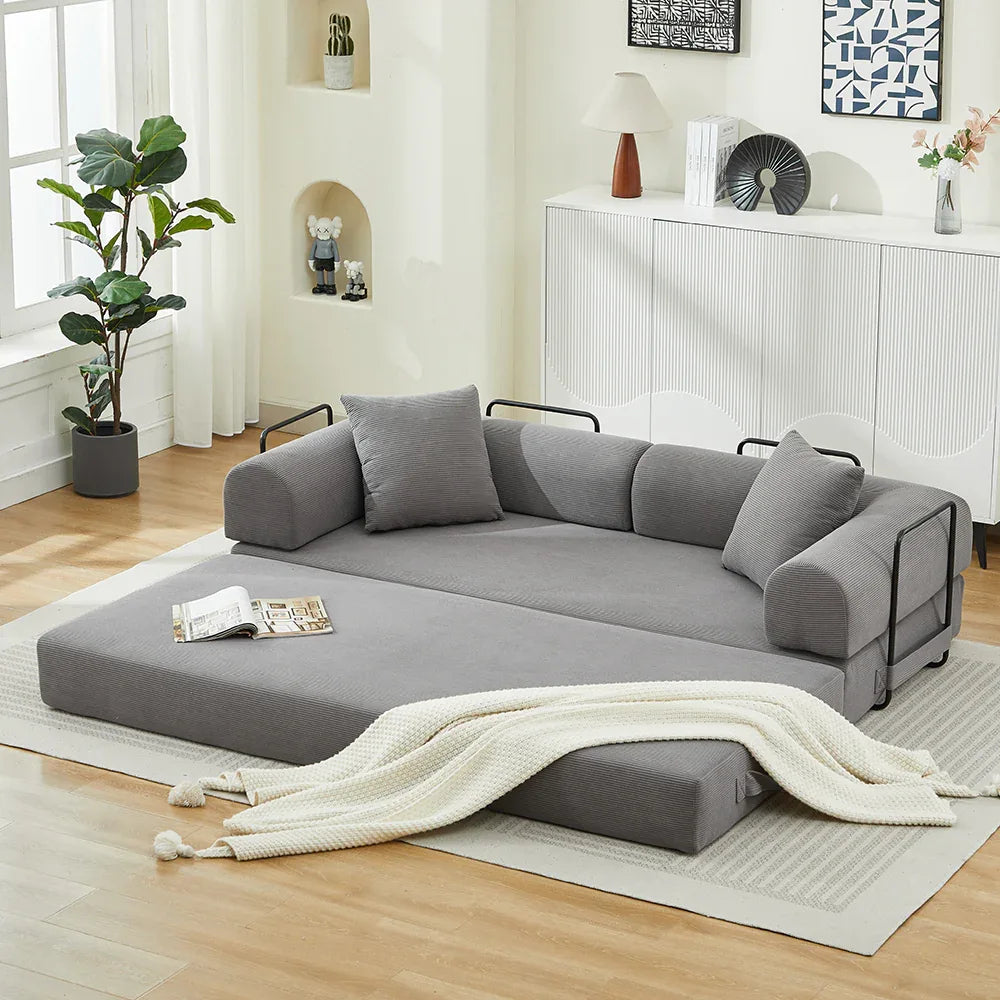 Corduroy Folding Sofa Bed With Foam Spring Mattress - Omega Lifestyles