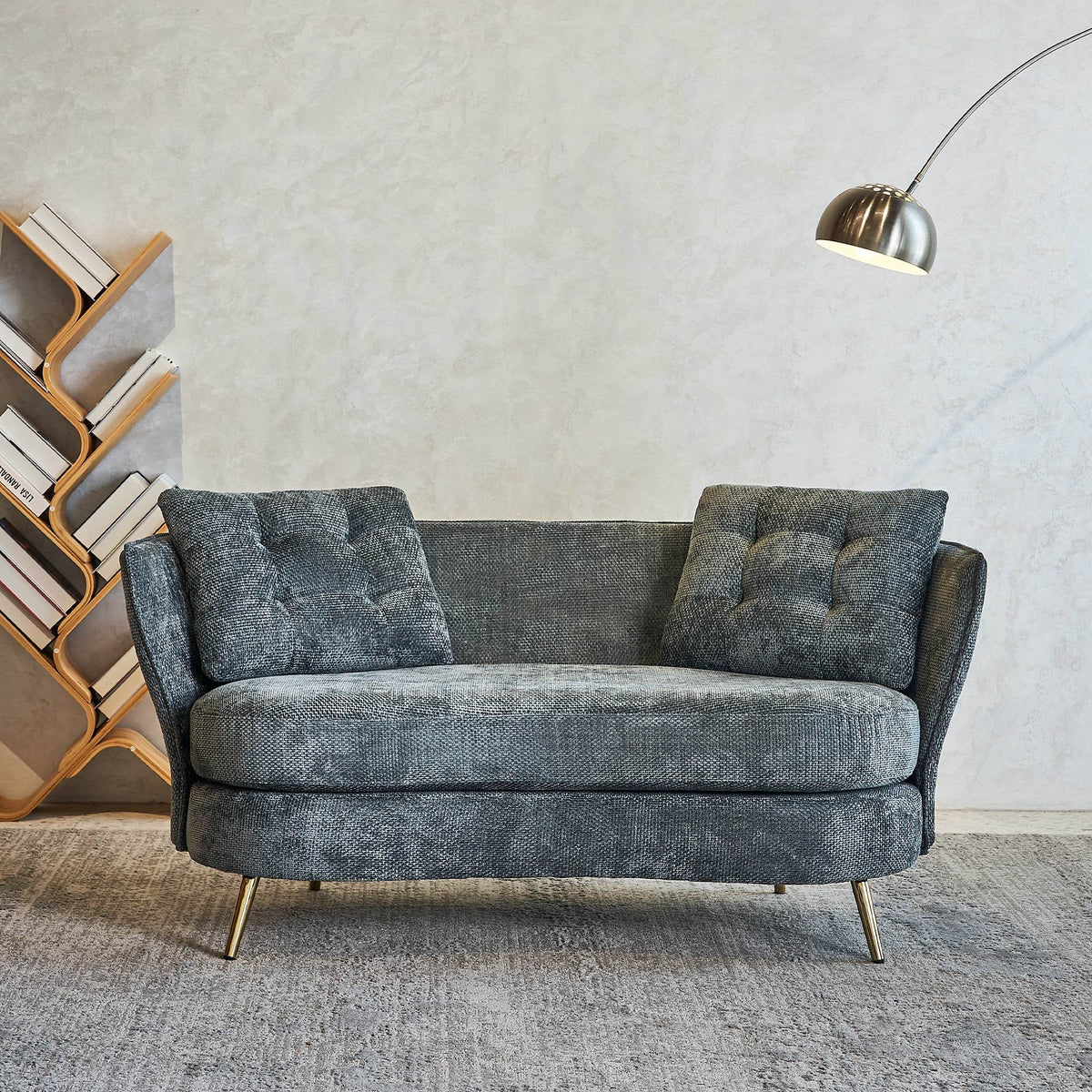 Modern Grey Velvet Upholstered Wood Frame Loveseat