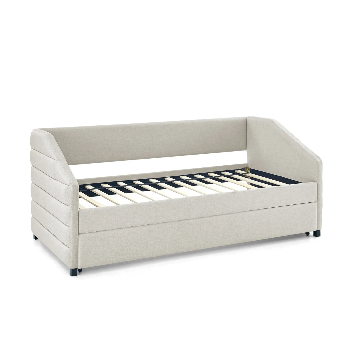 Twin Upholstered Linen Daybed With Pull-Out Trundle - Omega Lifestyles