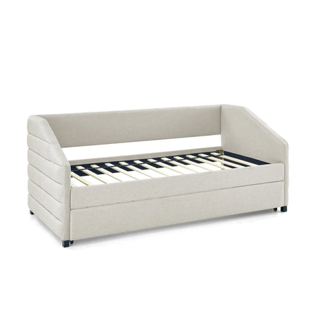 Twin Upholstered Linen Daybed With Pull-Out Trundle - Omega Lifestyles