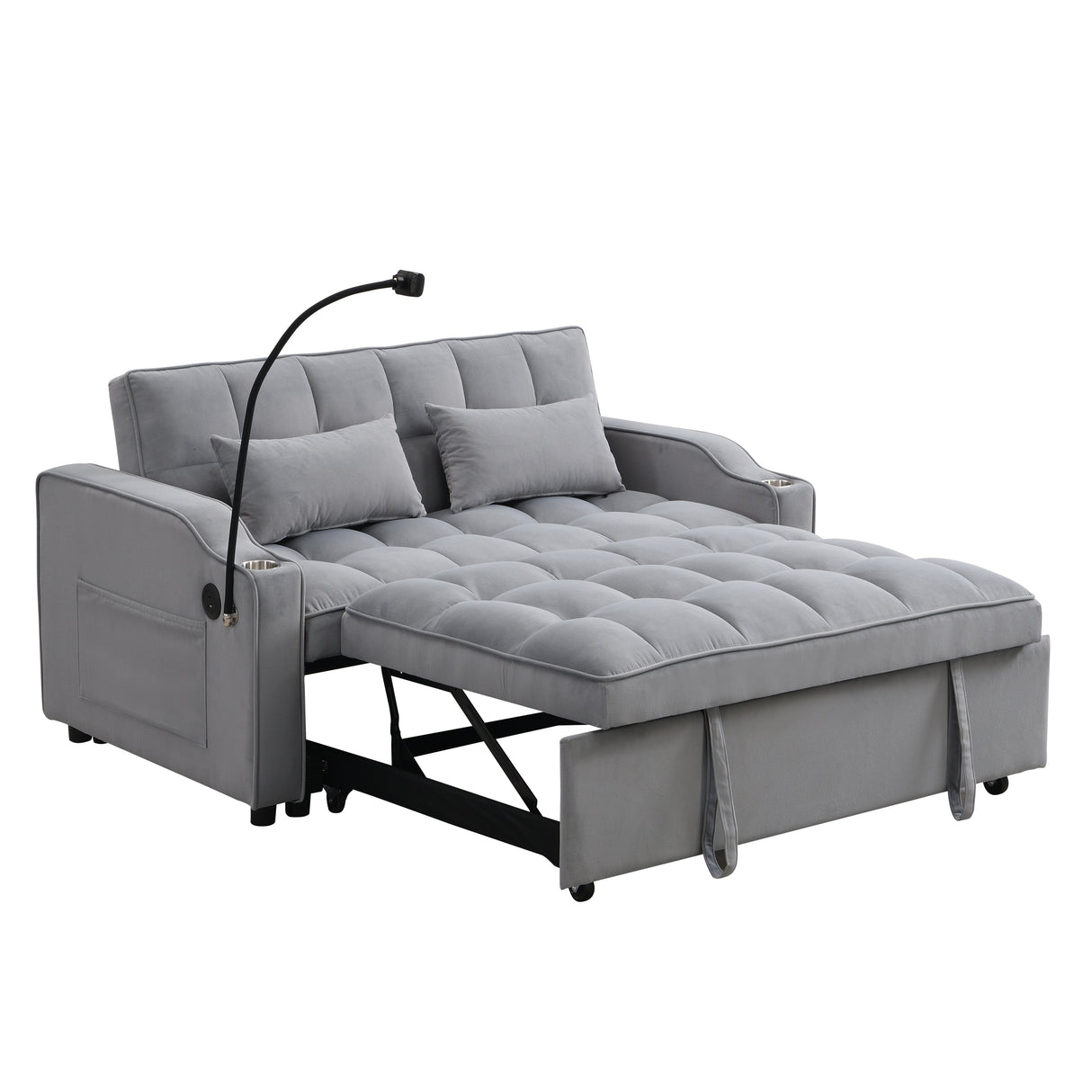 Velvet Full Convertible Loveseat Futon Sofa Bed With Pillows