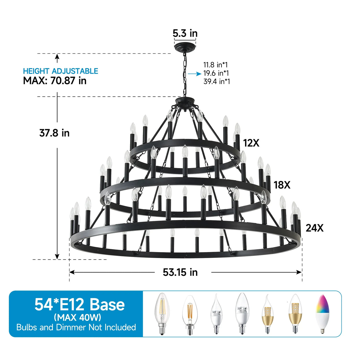 Farmhouse 54-Light Matte Black Wagon Wheel Chandelier - Omega Lifestyles