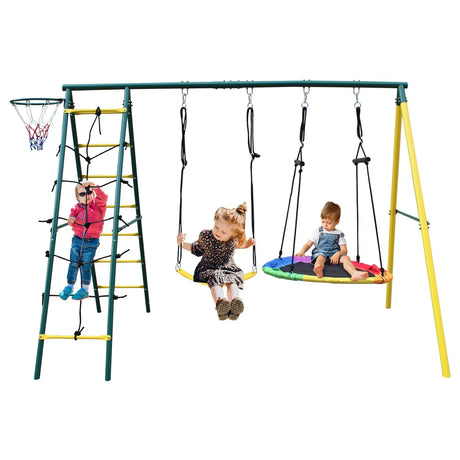 Kids Outdoor Steel Frame 2-Seat Swing Set Playground - Omega Lifestyles