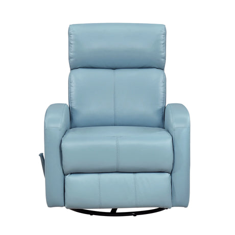 Blue Leather Gliding Swivel Recliner Chair With Recline - Omega Lifestyles