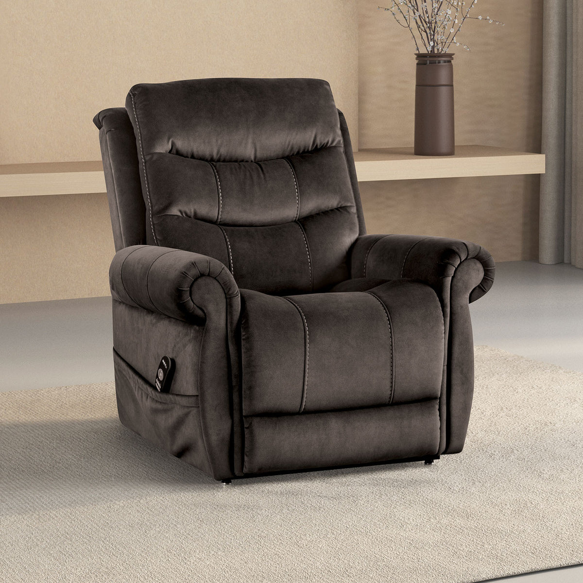 Transitional Dark Gray Fabric Heated Massage Lift Recliner