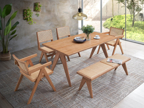 6-Piece Natural Finish Rattan Patio Dining Furniture Set - Omega Lifestyles
