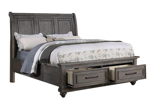 Transitional Antique Gray Eastern King Storage Bed Frame - Omega Lifestyles