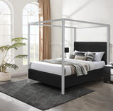 Queen Modern Black Fabric Wood Canopy Bed Frame