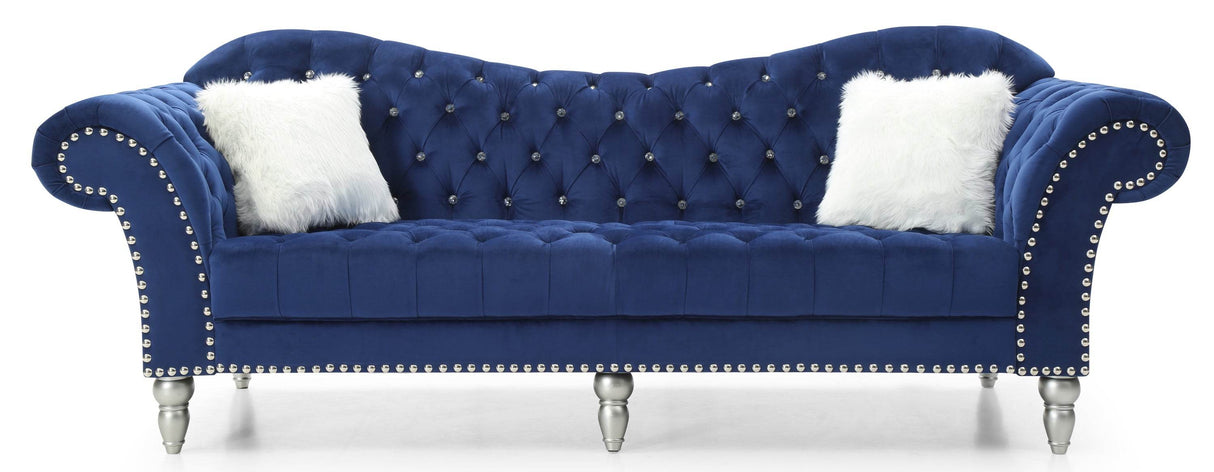 Deep Tufted Velvet Three-Seat Sofa With Nailhead Trim - Omega Lifestyles