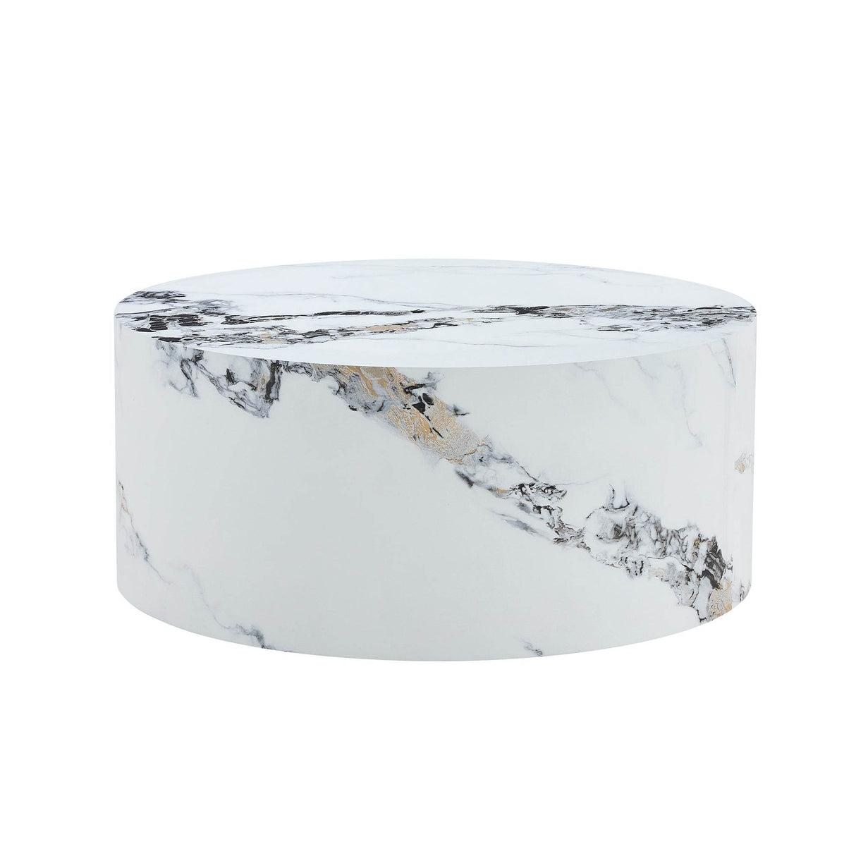 12-Inch White Patterned Cylindrical MDF Coffee Table - Omega Lifestyles