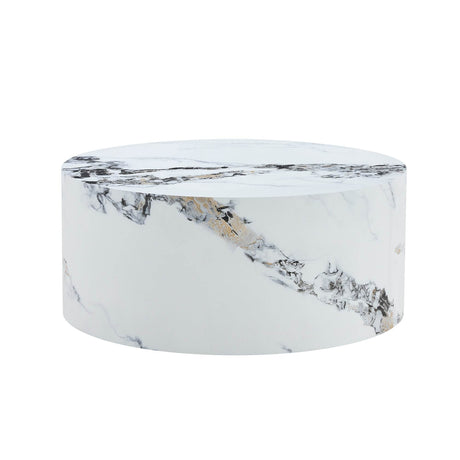 12-Inch White Patterned Cylindrical MDF Coffee Table - Omega Lifestyles
