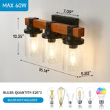 3-Light Matte Black Wooden Glass Shade Wall Lamp - Omega Lifestyles