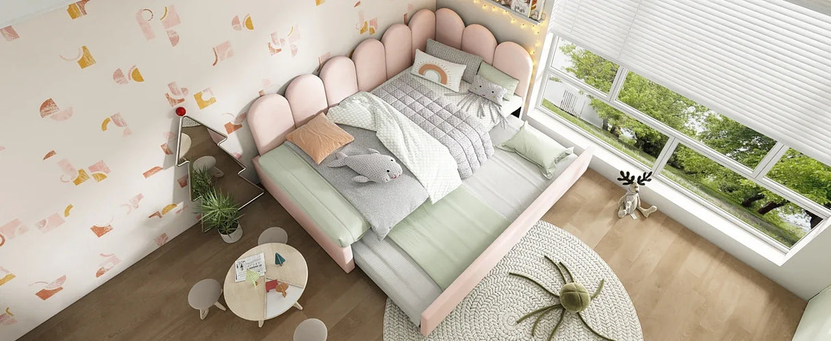Pink Velvet Twin Daybed With Pull-Out Trundle Bed - Omega Lifestyles
