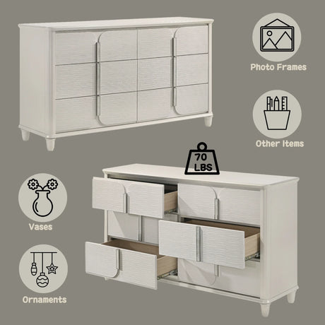 White Six-Drawer Acrylic Synthetic Wood Dresser - Omega Lifestyles