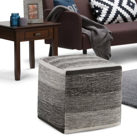 Woven Grey Mélange Fabric Cube Pouf Stool - Omega Lifestyles