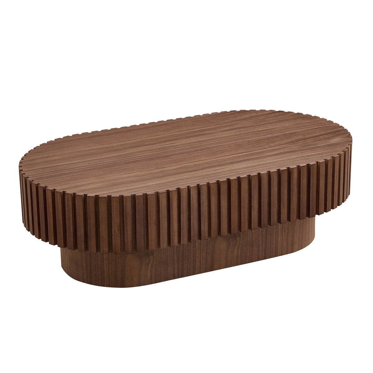 Modern Oval Walnut MDF Pedestal Coffee Table 44-Inch - Omega Lifestyles