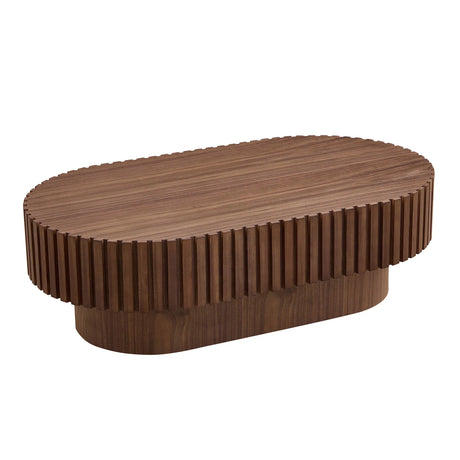 Modern Oval Walnut MDF Pedestal Coffee Table 44-Inch - Omega Lifestyles