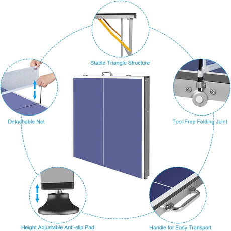 6-Foot Foldable Portable Blue Indoor Outdoor Ping Pong Table - Omega Lifestyles