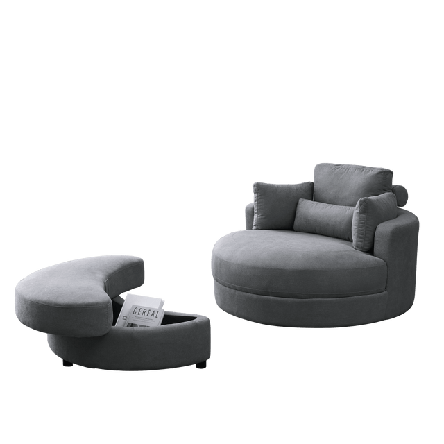 Modern Dark Grey Swivel Fabric Lounge Chair with Ottoman - Omega Lifestyles