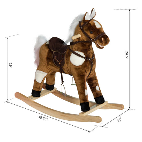 Plush Metal Frame Kids Rocking Horse Toy With Music - Omega Lifestyles