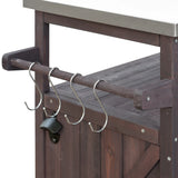 Farmhouse Solid Fir Wood Outdoor Bar Cart With Stainless Steel Top - Omega Lifestyles