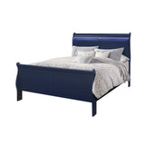Full Blue Solid Wood Sleigh Bed With LED Headboard - Omega Lifestyles