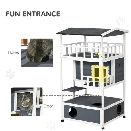 Outdoor Wooden Cat House With Escape Doors And Platform - Sleep Galleria