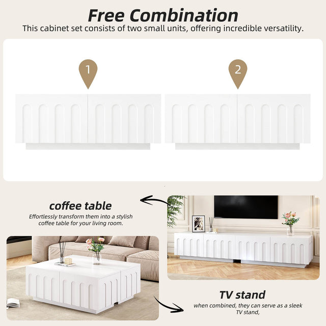 Elegant White MDF TV Stand And Coffee Table Set - Omega Lifestyles