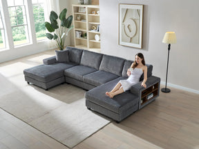 Modern Convertible U-Shaped Corduroy Fabric Sofa - Omega Lifestyles