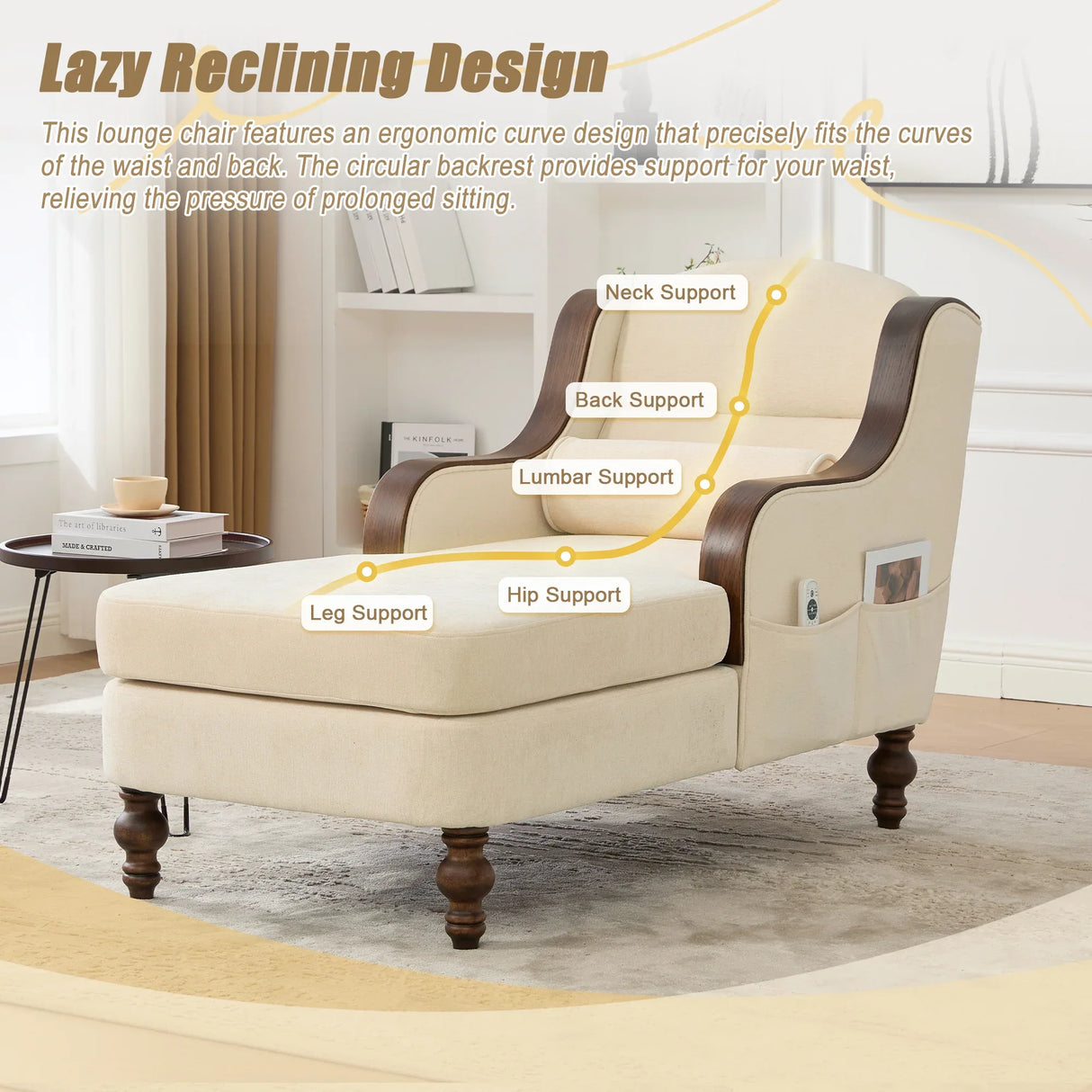 Beige Chenille Upholstered Wide Seat Lounge Chair - Omega Lifestyles