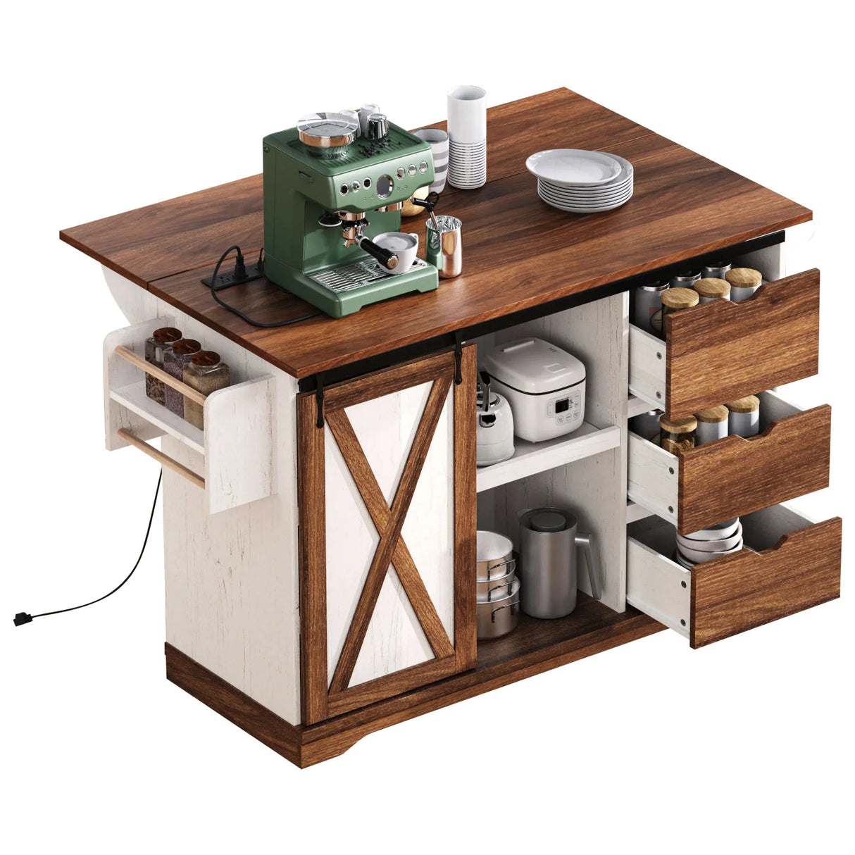 Farmhouse Sliding Barn Door Kitchen Island Cart - Omega Lifestyles