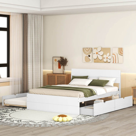 Modern Full White High Gloss Bed Frame With Trundle - Omega Lifestyles