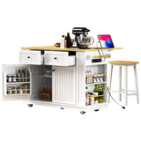 48-Inch Classic Kitchen Island With 2 Bar Stools and Power Outlet - Omega Lifestyles