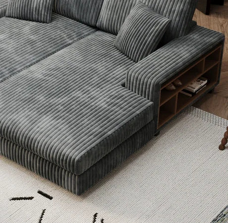 Convertible Corduroy Fabric Sleeper Sofa With Storage - Omega Lifestyles
