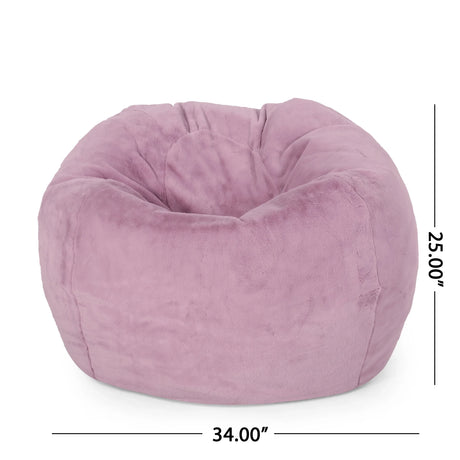 Lavender Faux Fur Foam Filled Rounded Bean Bag Chair - Omega Lifestyles