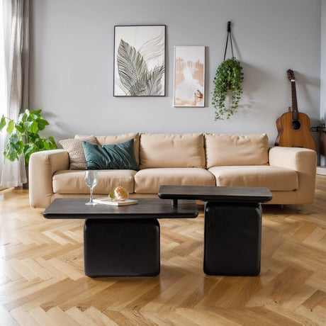 Set Of 2 Vintage Style Square Wood Grain Coffee Tables - Sleep Galleria