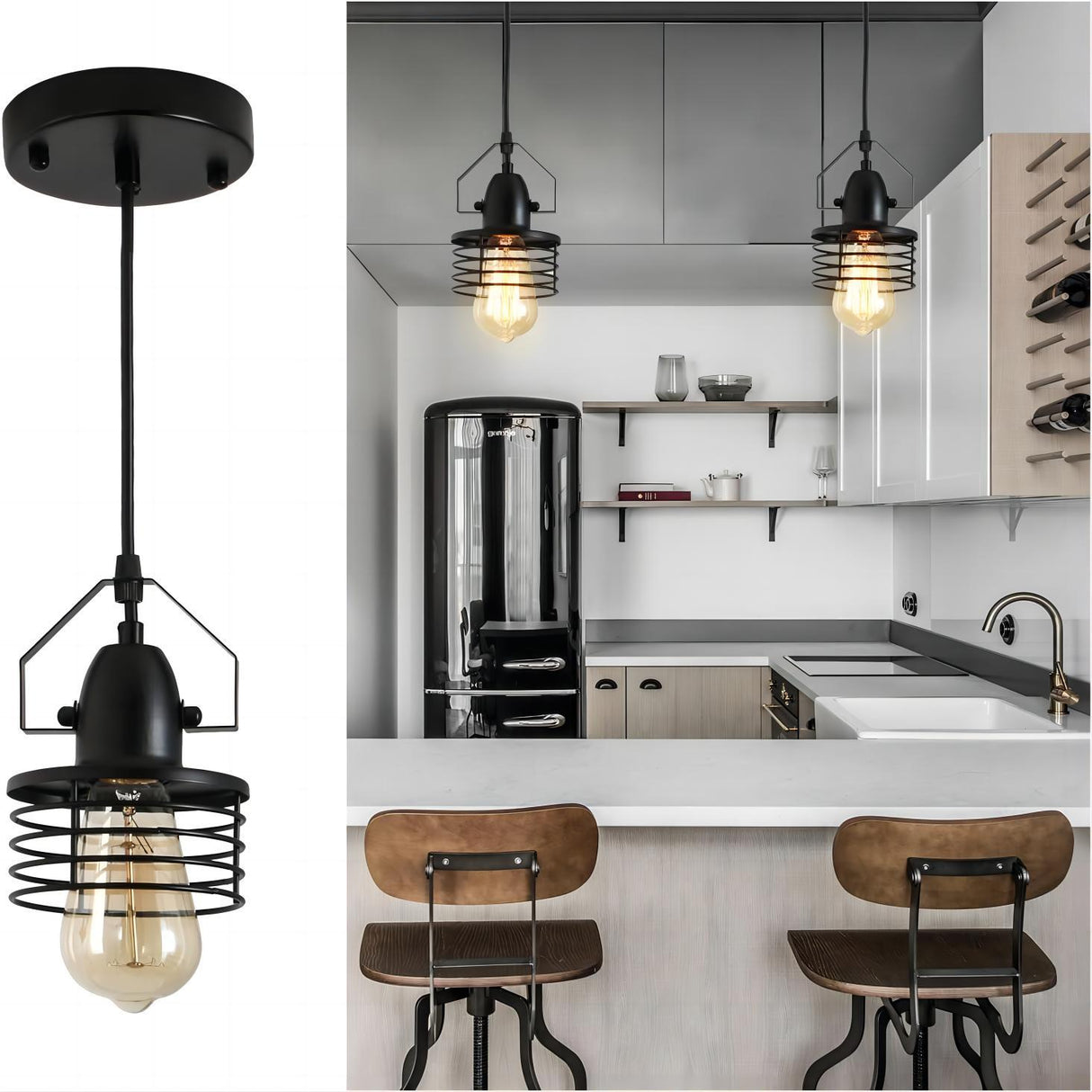 Industrial Vintage Metal Cage Dimmable Pendant Light