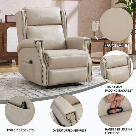 Beige Faux Leather Manual Recliner Chair With Massage - Omega Lifestyles